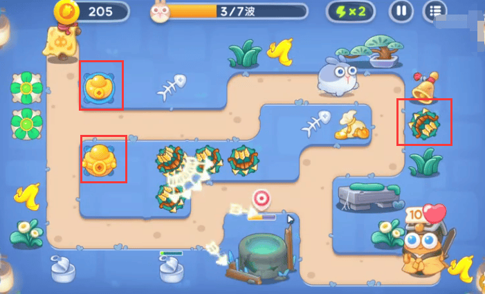 保卫萝卜4阿波道长第10关无道具金萝卜全清攻略 - 游戏熊