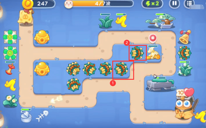 保卫萝卜4阿波道长第10关无道具金萝卜全清攻略 - 游戏熊