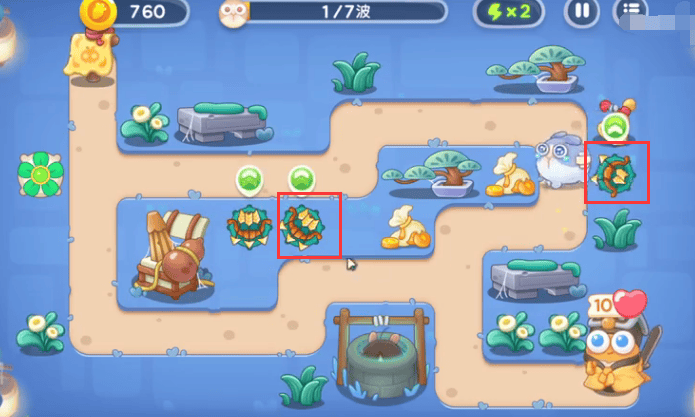 保卫萝卜4阿波道长第10关无道具金萝卜全清攻略 - 游戏熊