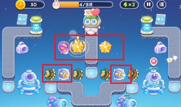 保卫萝卜4太空穿越第54关无道具金萝卜全清攻略 - 游戏熊