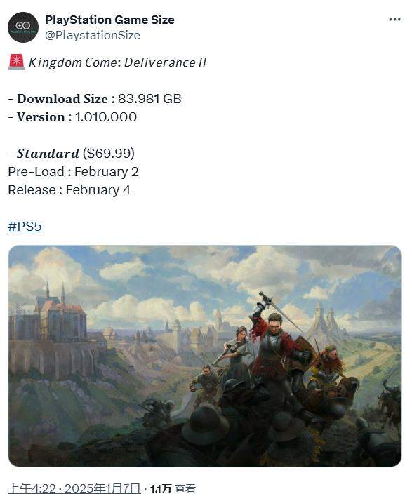 天国:拯救2PS5版下载大小约84GB,2月2日开启预载 天国:拯救2PS5版下载大小约84GB,2月2日开启预载 - 游戏熊